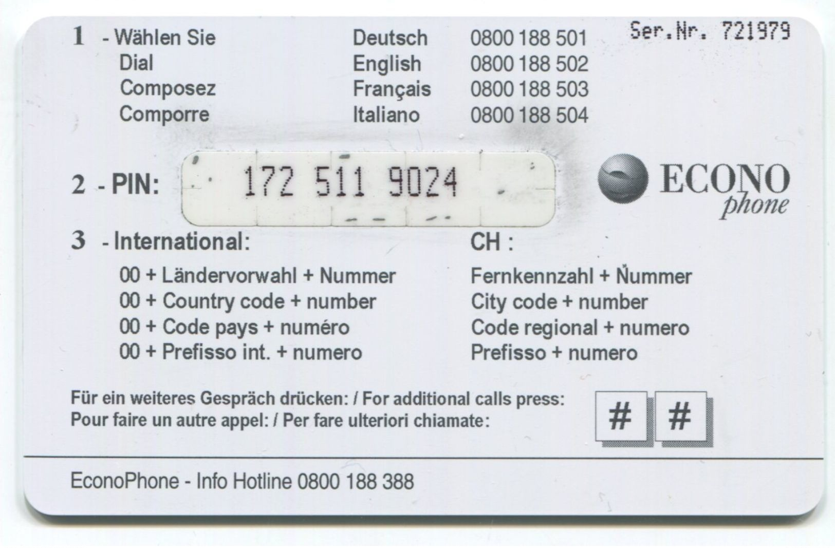 1669 - ECONO Phone SFR 20.- Prepaid Telefonkarte - Suisse