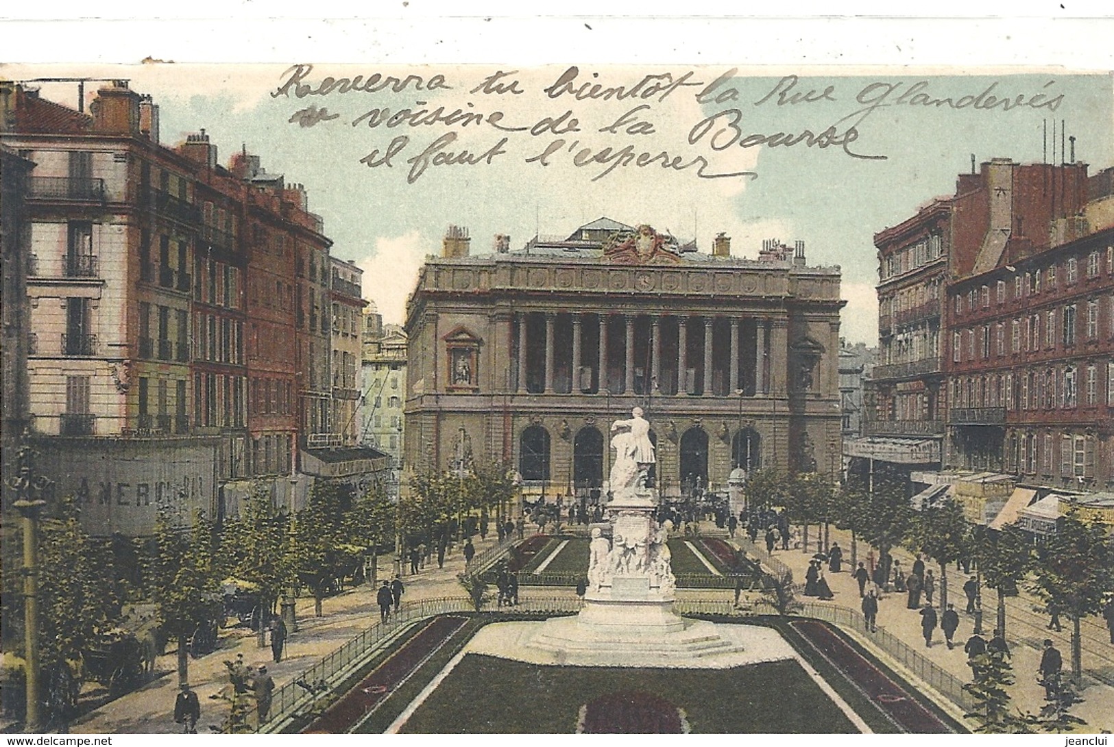 MARSEILLE- SQUARE DE LA BOURSE ET MONUMENT DE PIERRE PUGET . ECRITE LE 18 AOUT 1911. TIMBRE ABIME. 2 SCANES - Canebière, Centre Ville