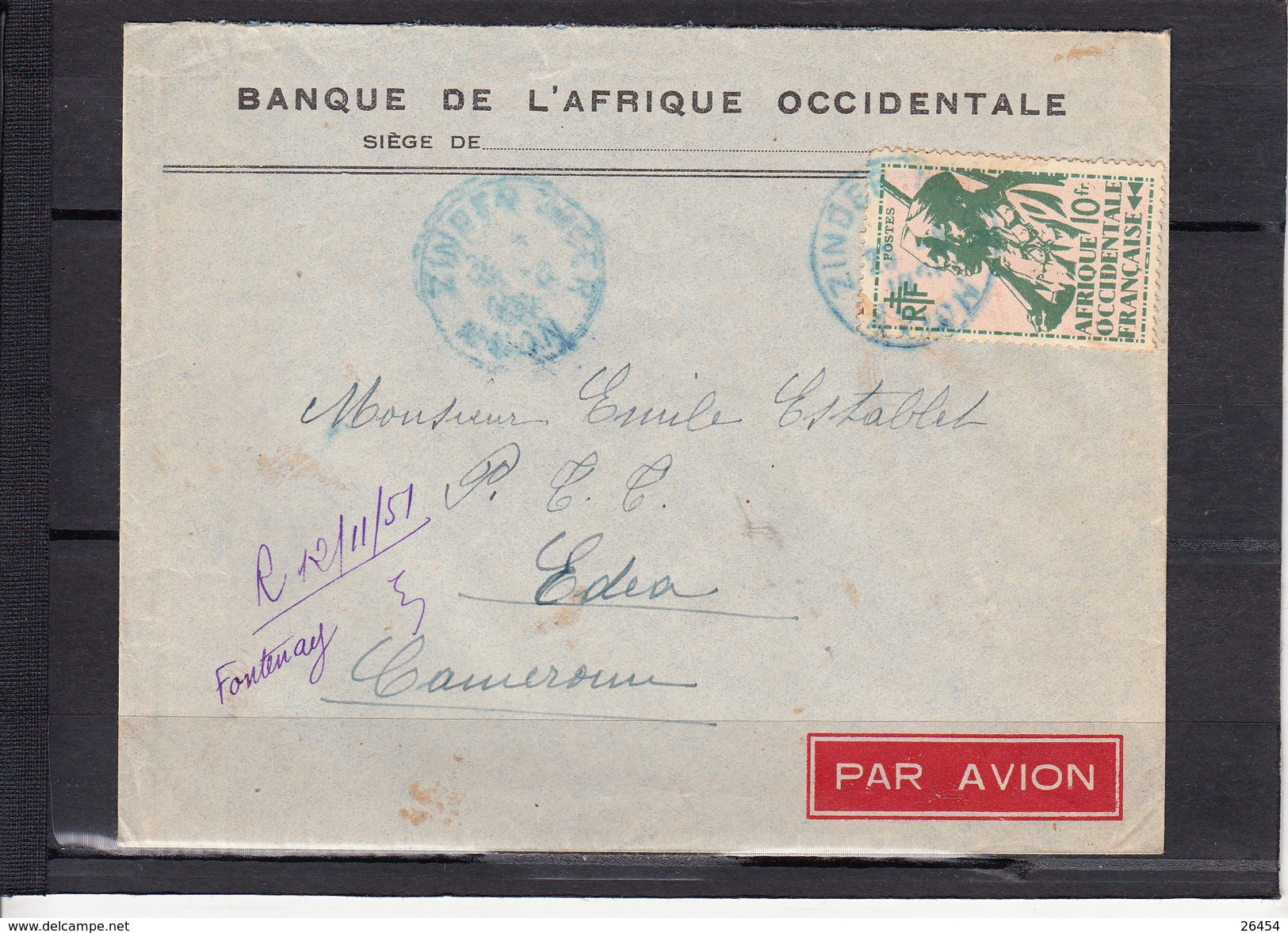 A.O.F Lettre De ZINDER Niger AVION  Nov 1951   Pour Les P.T.T. A  EDEA Cameroun  Timbre A 10F - Lettres & Documents