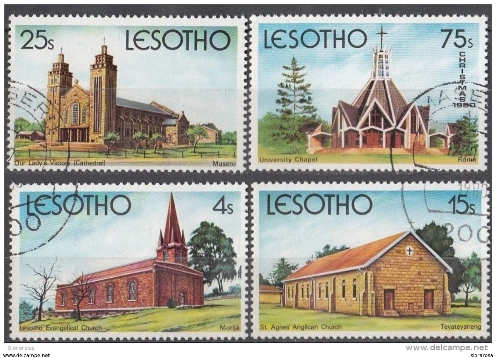 314 Lesotho 1980 Chiese Church Cathedral Anglicana Evangelica Cattolica Full Set - Iglesias Y Catedrales