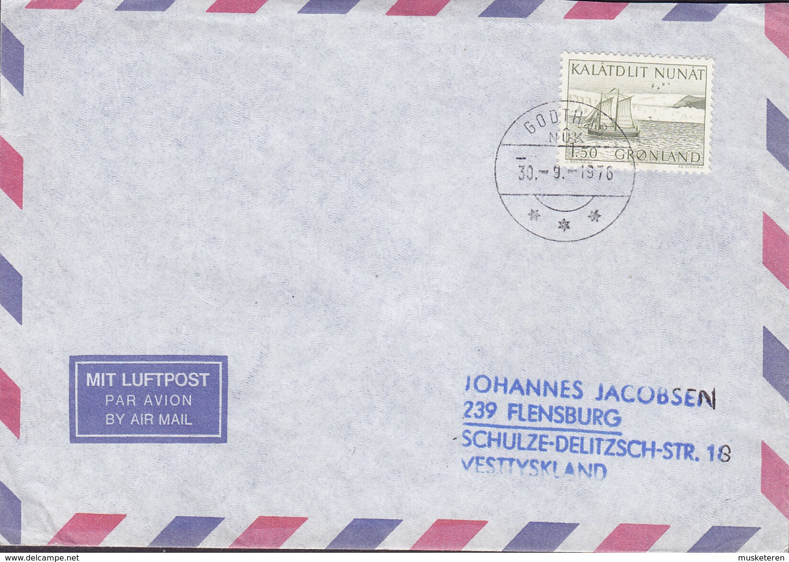 Greenlnd Luftpost Air Mail GODTHÅB Nuuk 1976 Cover Brief FLENSBURG Germany (Cz. Slania) Stamp - Cartas & Documentos