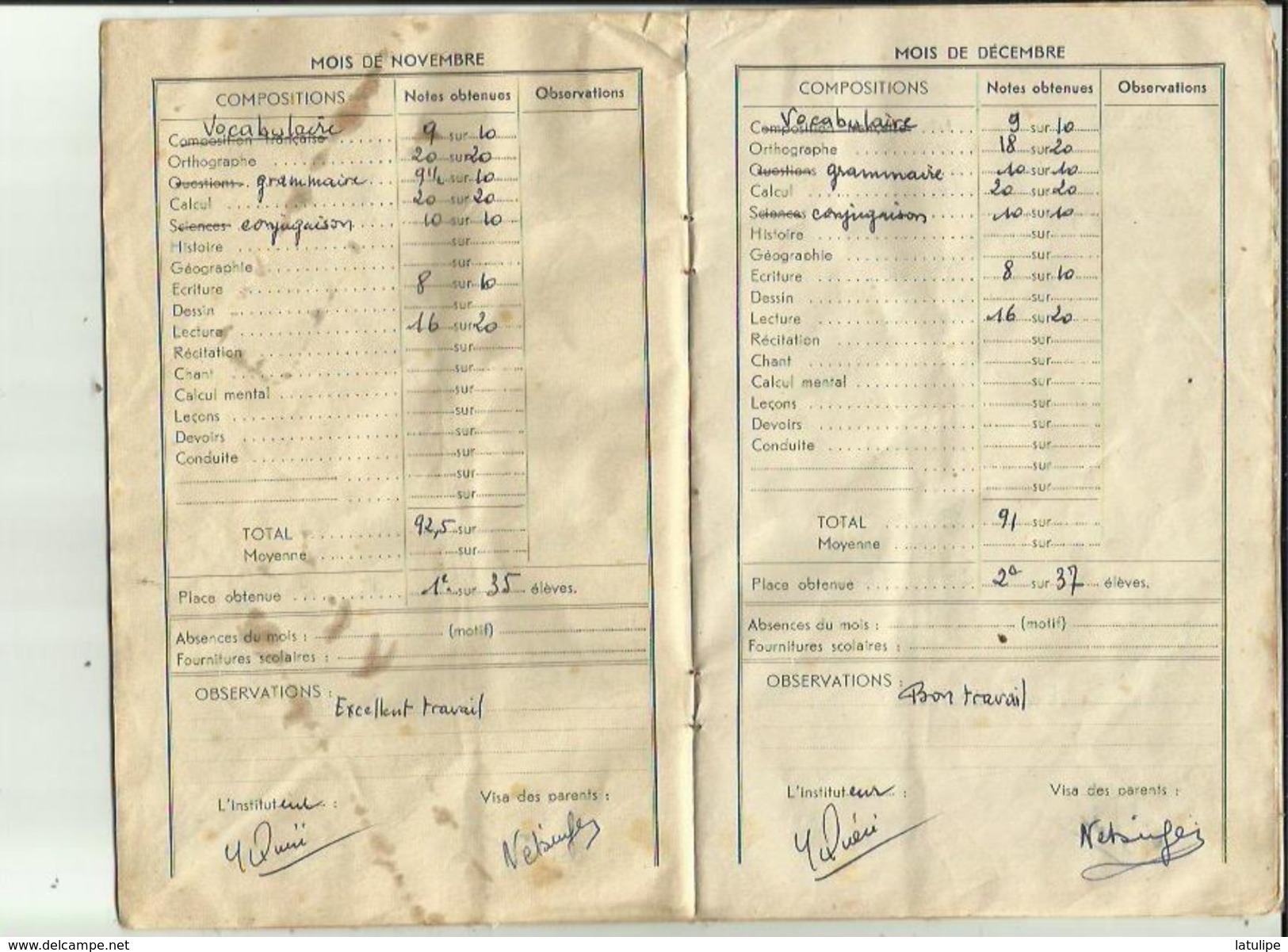 Ecole Pulique De Mr Joseph Le Brix _Carnet  Correspondance Eleve NEBINGER Gilles Année 1959-60 Voir Scan - Diploma & School Reports