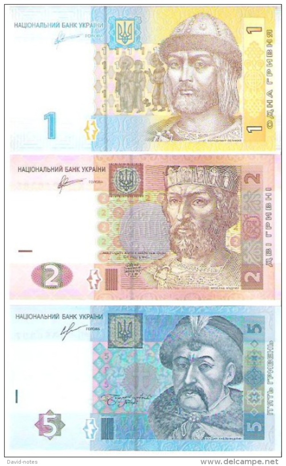 Ukraine - Pick 116A, 117c, 118d - 1, 2, 5 Hryvnia,Hryvni,Hryven 2011, 2013 - Unc - Set 3 Banknotes - Ucraina