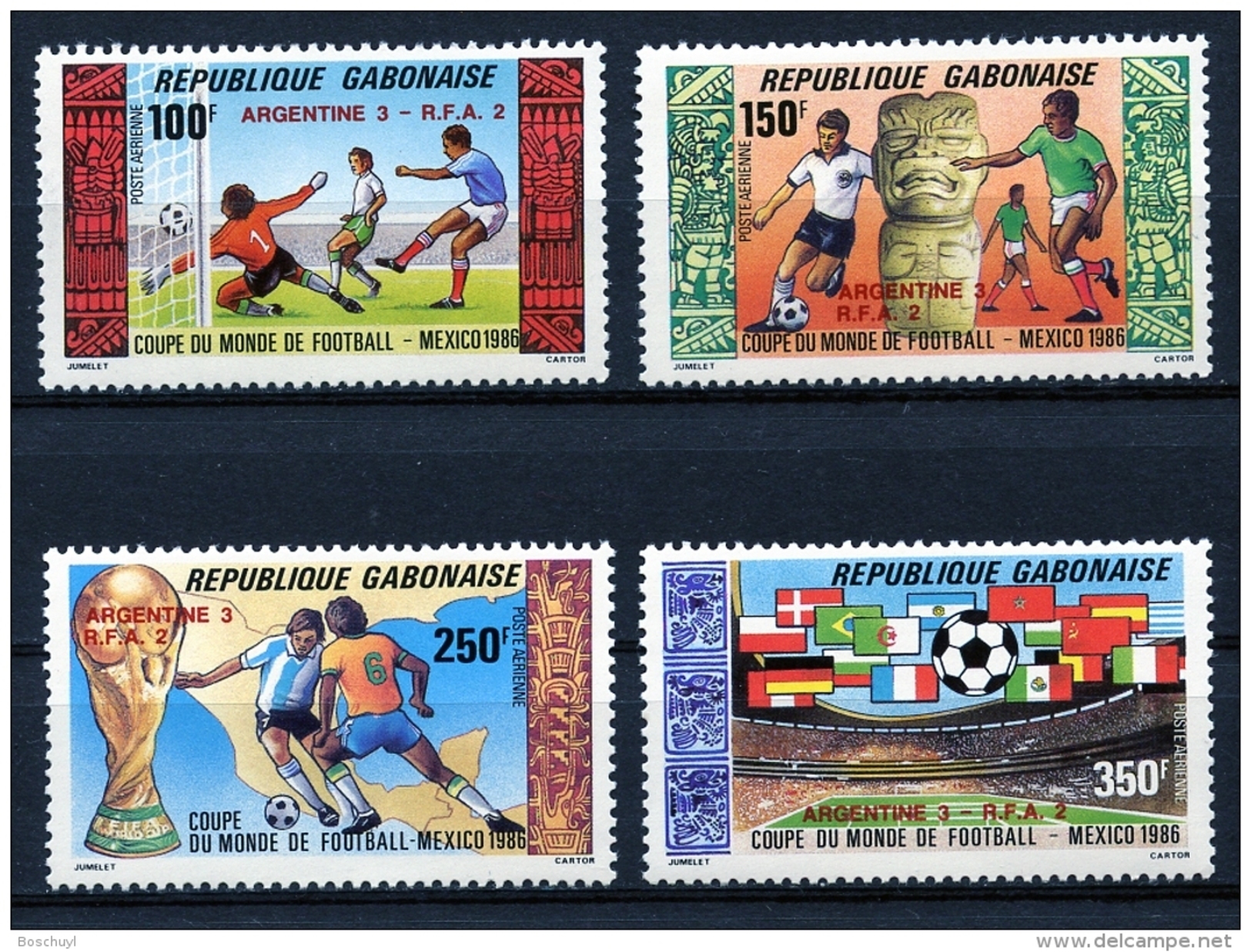 Gabon, 1986, Soccer World Cup Mexico, Football, Overprinted, MNH, Michel 972-975 - Gabon (1960-...)