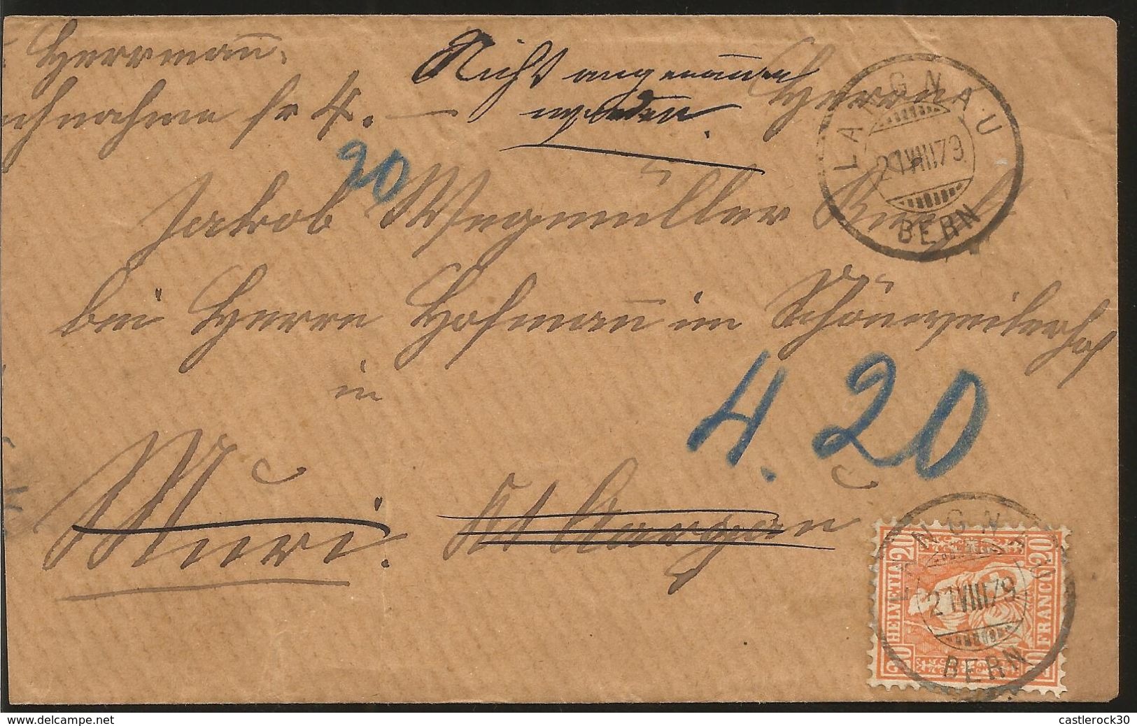 J) 1879 SWITZERLAND, AIRMAIL CIRCULATED COVER, FROM BERN TO MURI - 1843-1852 Federal & Cantonal Stamps