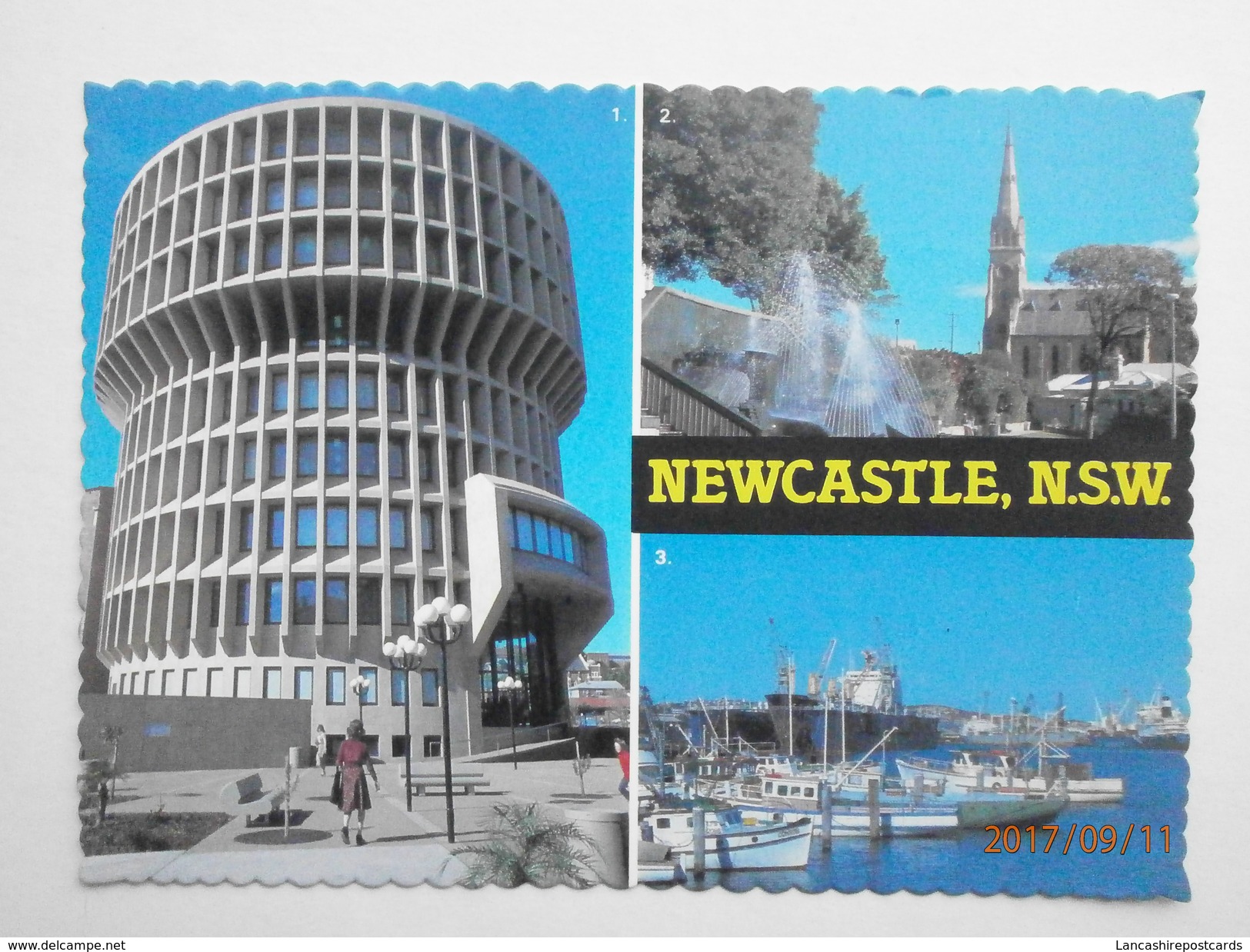 Postcard Newcastle  N S W Administration Building Civic Park Fountain Ships In The Port PU 1982 My Ref B21835 - Newcastle