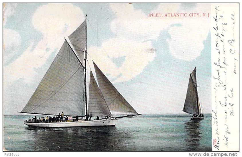 USA Etats Unis ( NJ New Jersey ) ATLANTIC CITY : Inlet  ( Sailboat Segelboot Zeilboot Velero ) CPA Colorisée 1908 - Atlantic City