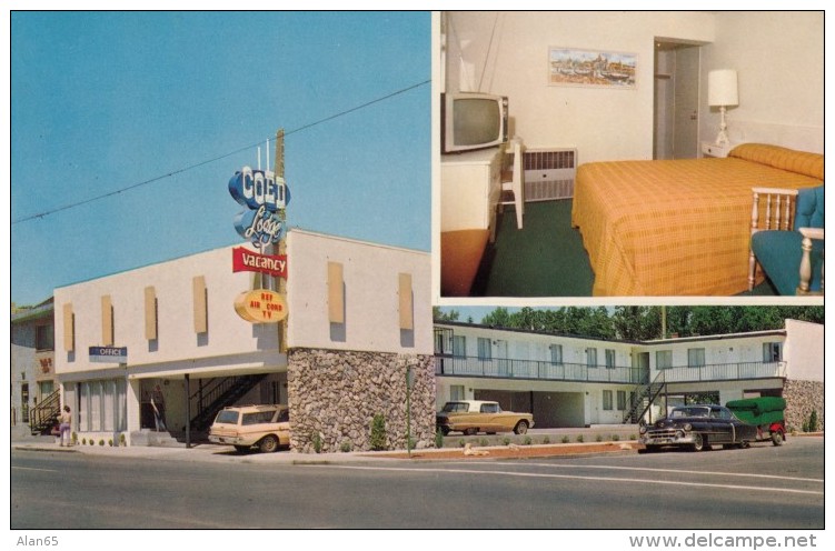 Reno Nevada, Coed Lodge Motel Room Interior View With TV, Autos, C1960s Vintage Postcard - Reno