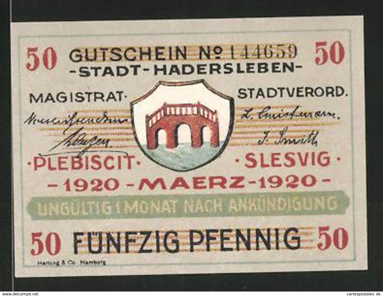 Notgeld Hadersleben 1920, 50 Pfennig, Stadtwappen, Kirche - Dänemark