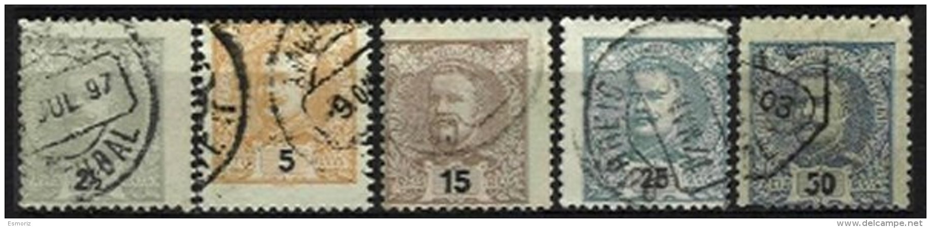 PORTUGAL, AF 126/27, 129, 131/32: Yv 124/25, 127, 130, 132, Shifted Perfs, Used, F/VF - Unused Stamps