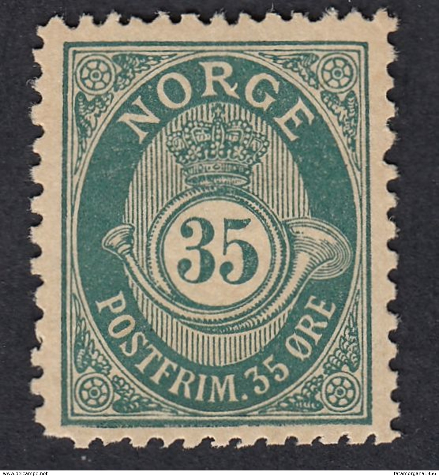 NORVEGIA - NORGE - 1900 -  Yvert 55 B Con Traccia Di Linguella, MH; 35 øre, Verde Scuro. - Unused Stamps