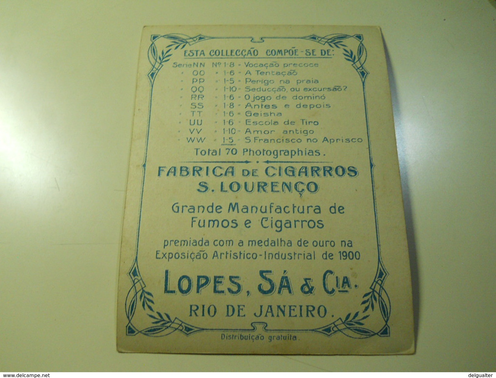 Cigarette Card (16x12cm) Fabrica De Cigarros S. Lourenço * Rio De Janeiro * Brazil* Nº5 *A Tentação - Andere & Zonder Classificatie