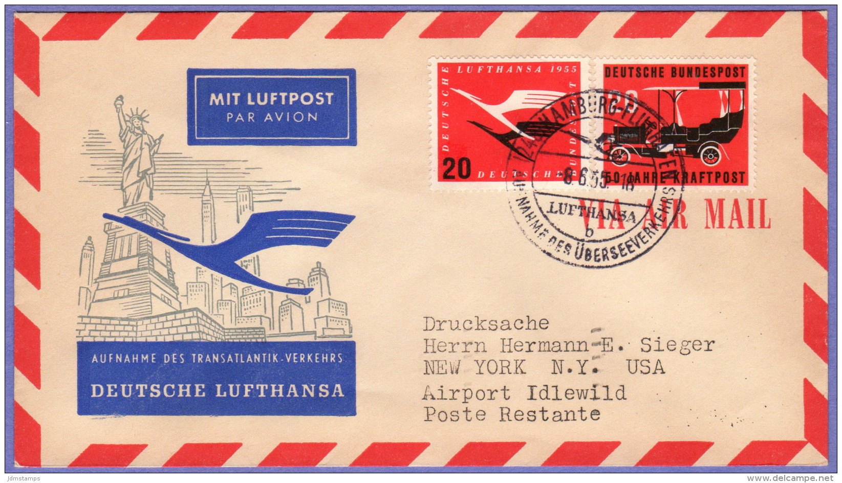 GER SC #C64, 728 Air Mail Hamburg To New York  06-08-1955 - Sonstige & Ohne Zuordnung