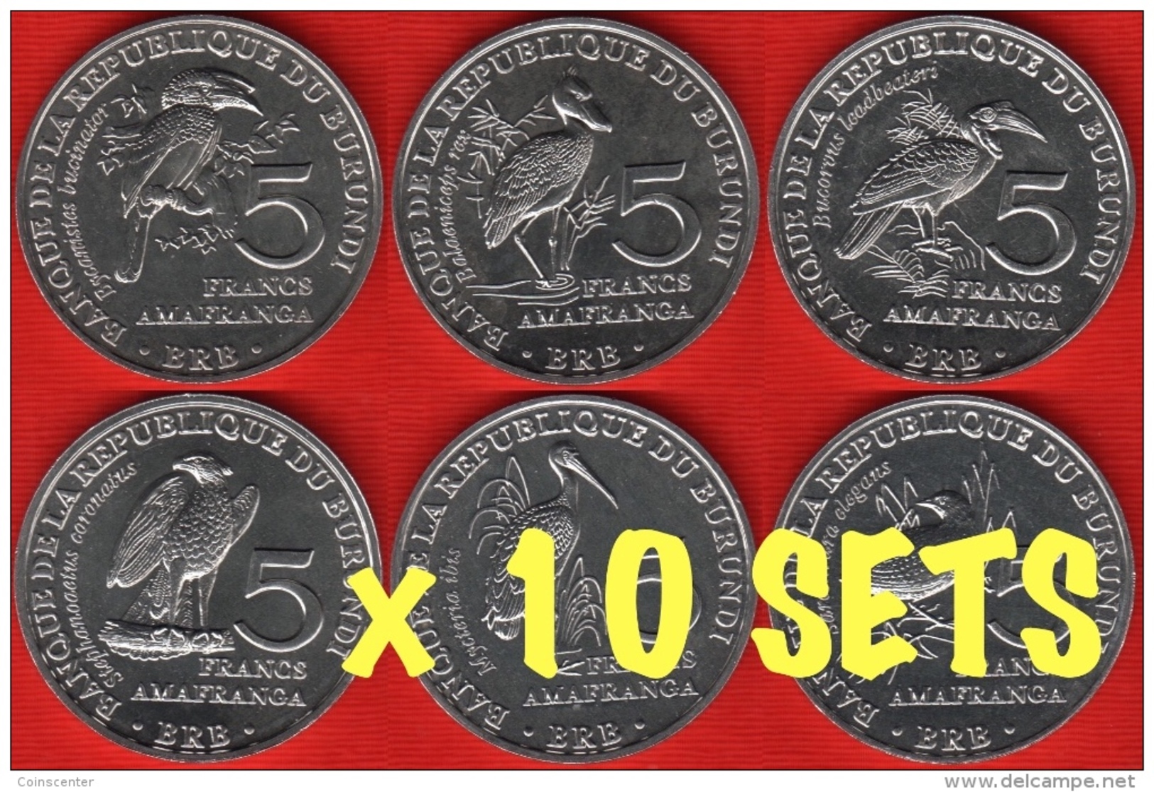 WHOLESALE 10 Sets: Burundi Set Of 6 Coins: 5 Francs 2014 "Birds" UNC - Burundi