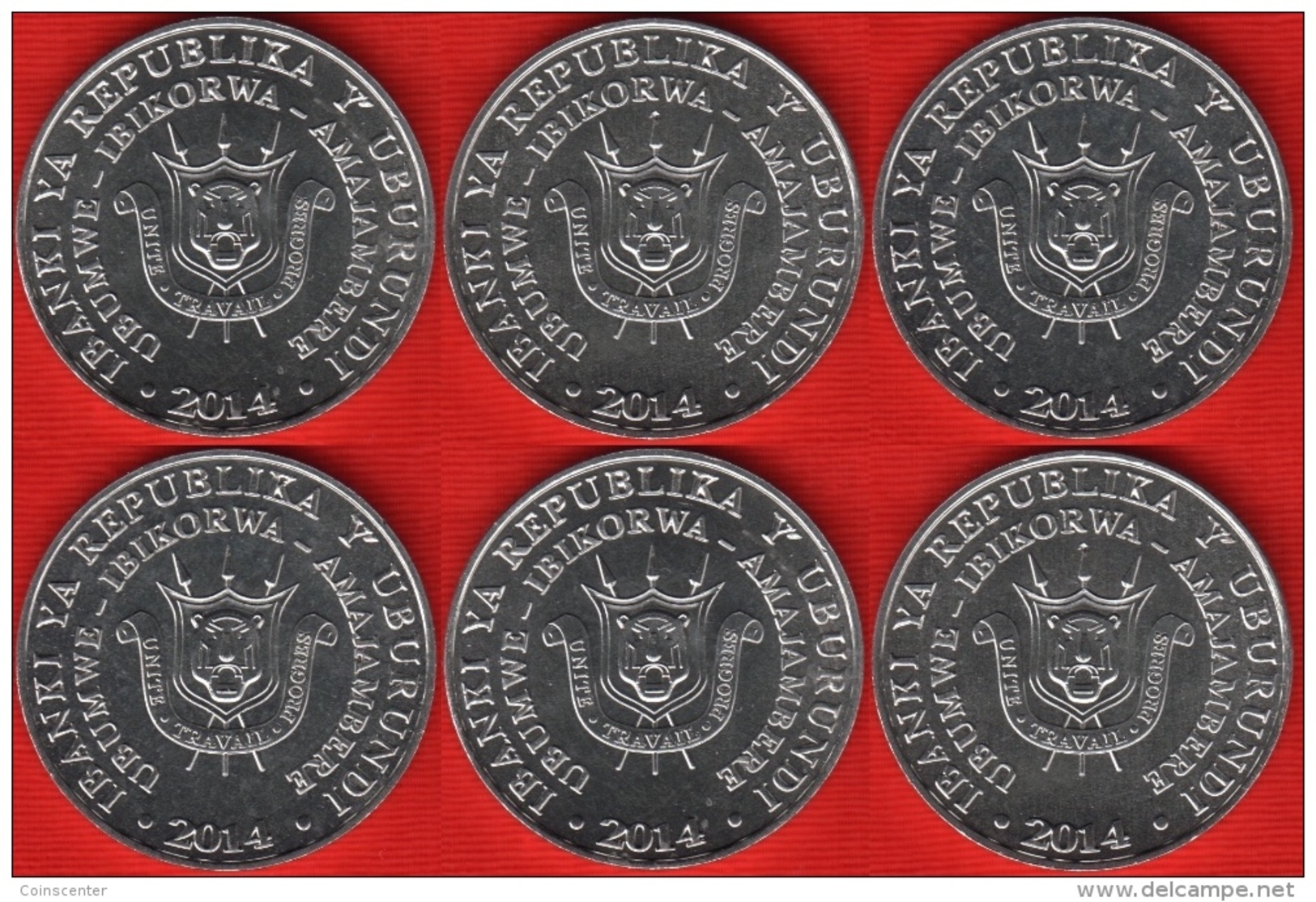 WHOLESALE 10 Sets: Burundi Set Of 6 Coins: 5 Francs 2014 "Birds" UNC - Burundi