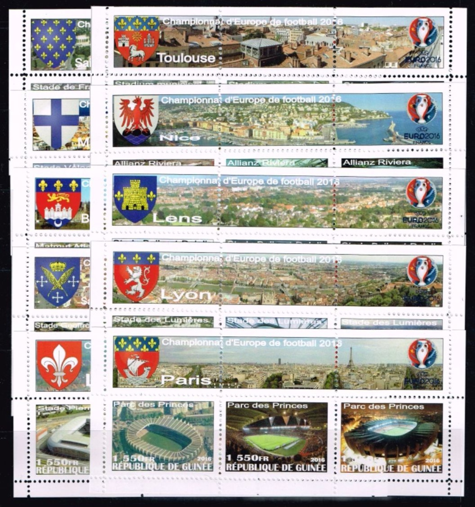 Guinea.2016 UEFA Cup.Stadiums.Soccer.Football.Fussball.10 KLB.MNH** - Eurocopa (UEFA)