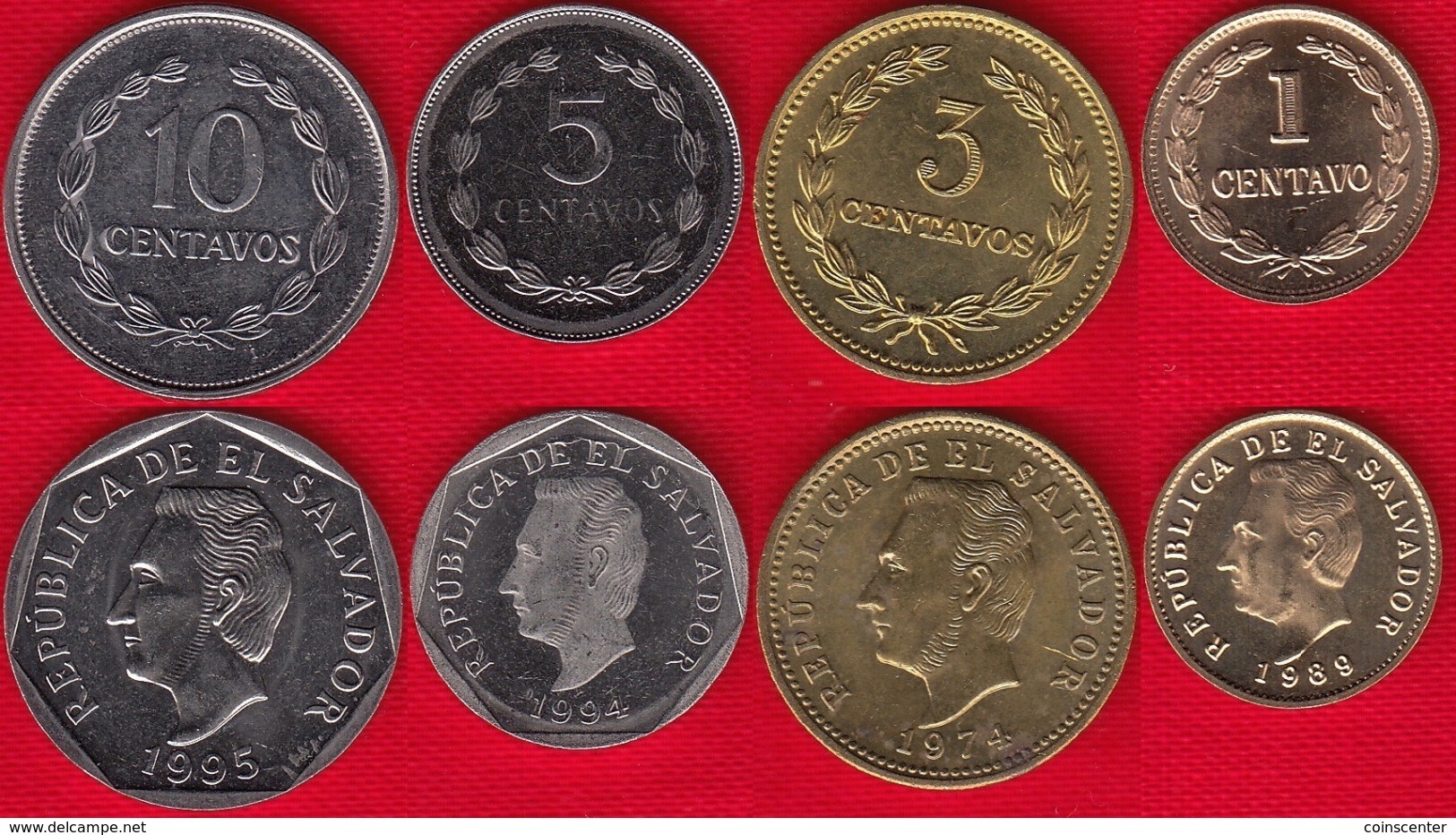 El Salvador Set Of 4 Coins: 1 - 10 Centavos 1974-1995 UNC - Salvador