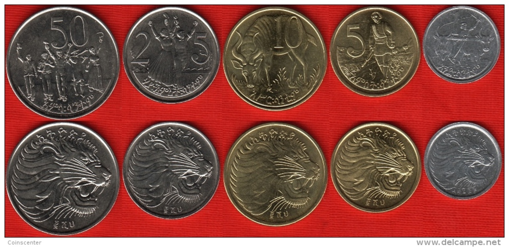 Ethiopia Set Of 5 Coins: 1 - 50 Santeem UNC - Ethiopie