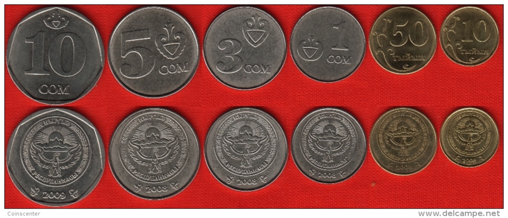 Kyrgyzstan Set Of 6 Coins: 10 Tyiyn - 10 Som 2008-2009 UNC - Kirghizistan