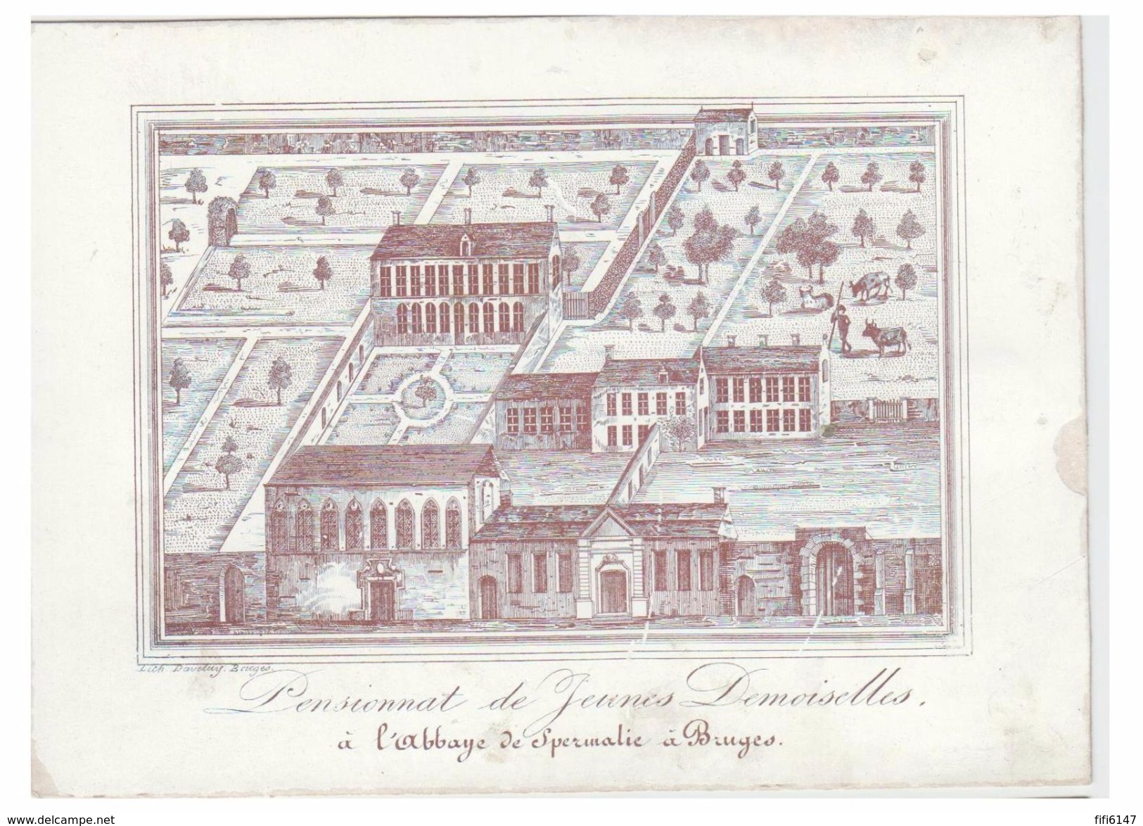 Carte Porcelaine -- 19° S.--BRUGGE--Porseleinkaart --PENSIONNAT DE JEUNES FILLES DE L'ABBAYE DE SPERMALIE-- - Brugge