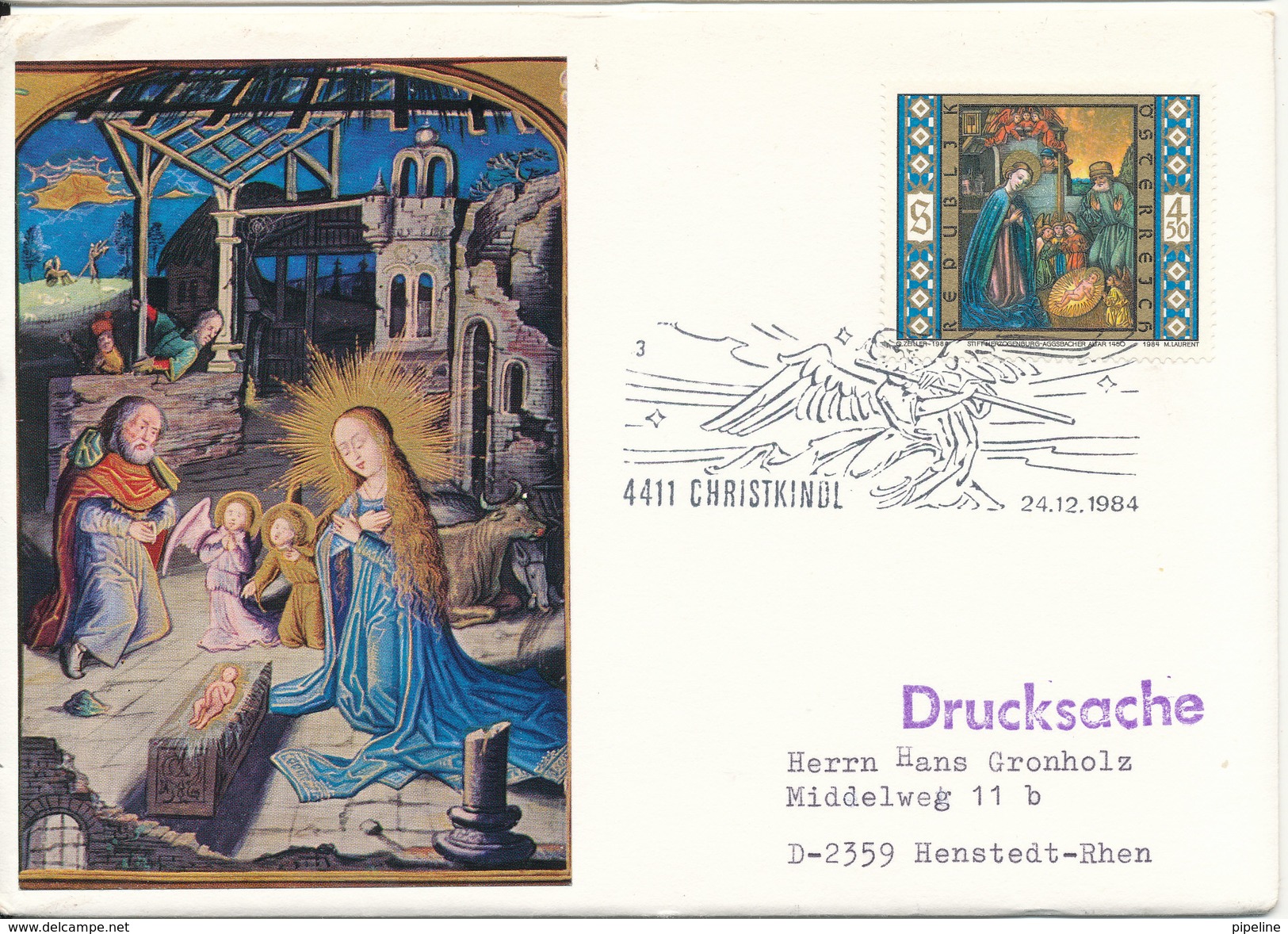 Austria Cover Christkindl 24-12-1984 With Cachet Sent To Germany - FDC