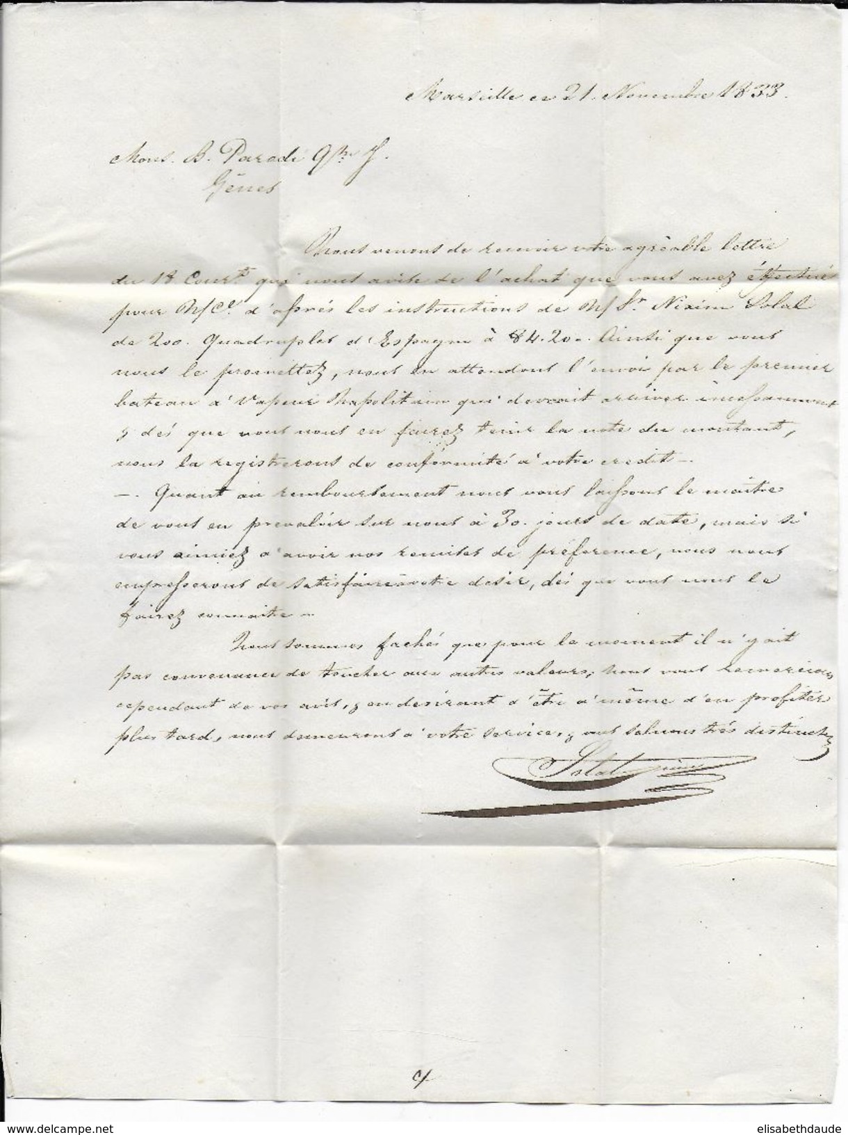 1833 - LETTRE De MARSEILLE Avec T13 + MARQUE TRANSIT MARITIME NIZZA MARE (NICE) => GENES (ITALIE) - 1801-1848: Precursori XIX