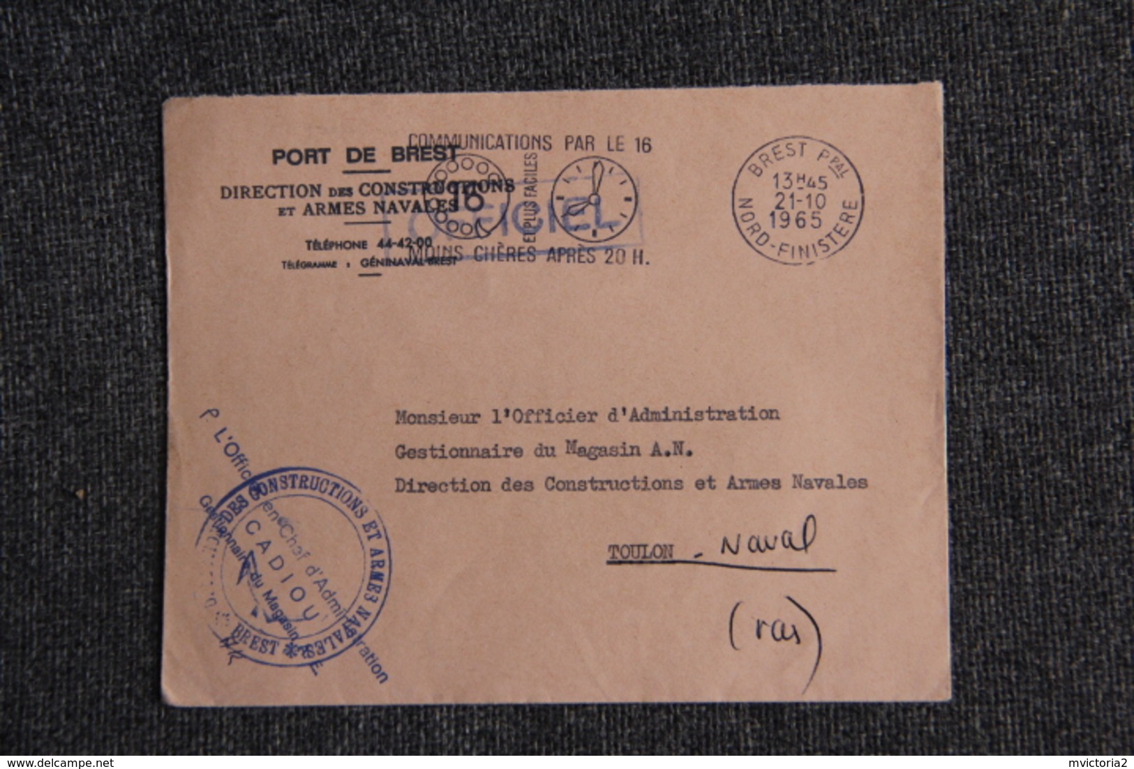Enveloppe Du Port De BREST ( Direction Des Constructions Navales ) à TOULON - Altri & Non Classificati
