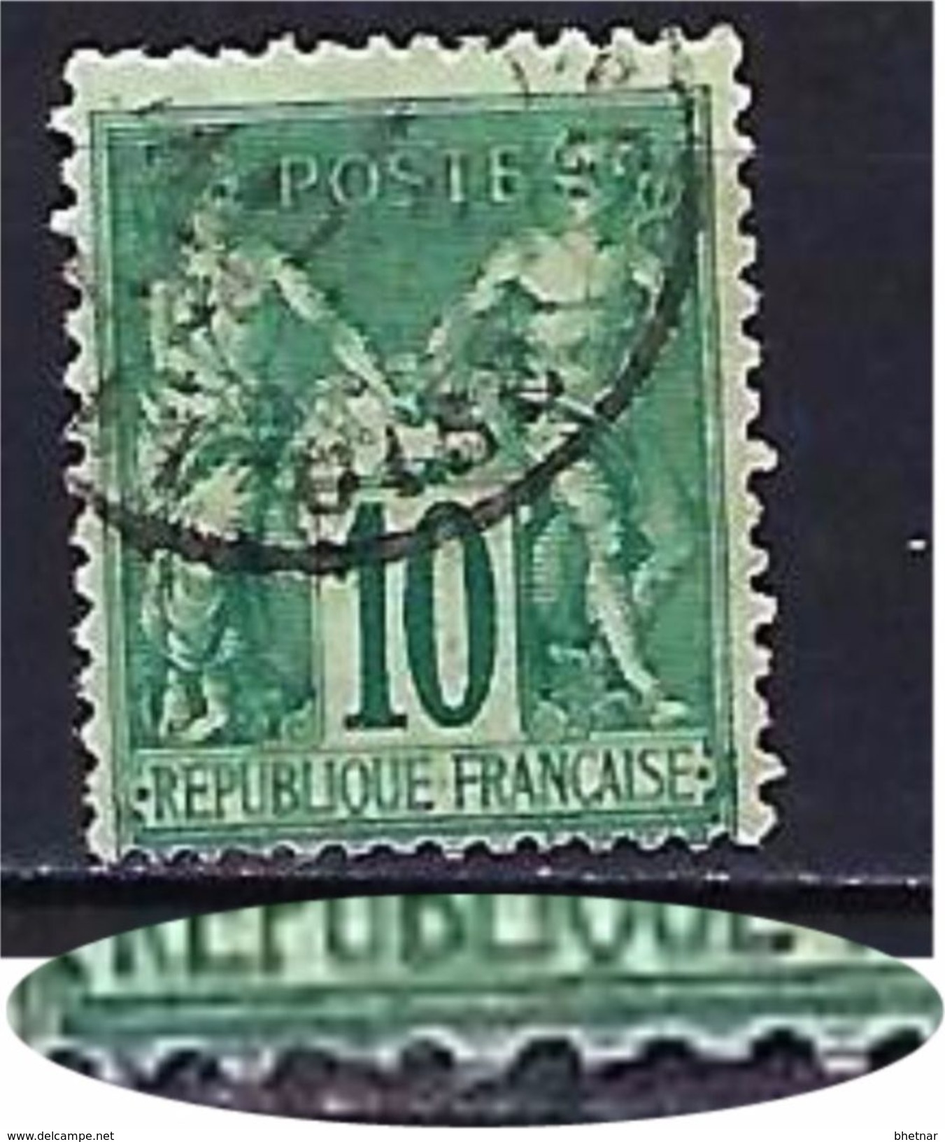 FR YT 76 " Sage 10c. Vert " CAD De L'Oise - 1876-1898 Sage (Type II)