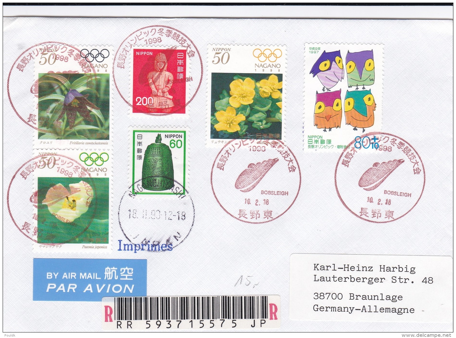 Japan Cover 1998 Nagano Olympic Games  - Bobsleigh   (T14-43) - Invierno 1998: Nagano