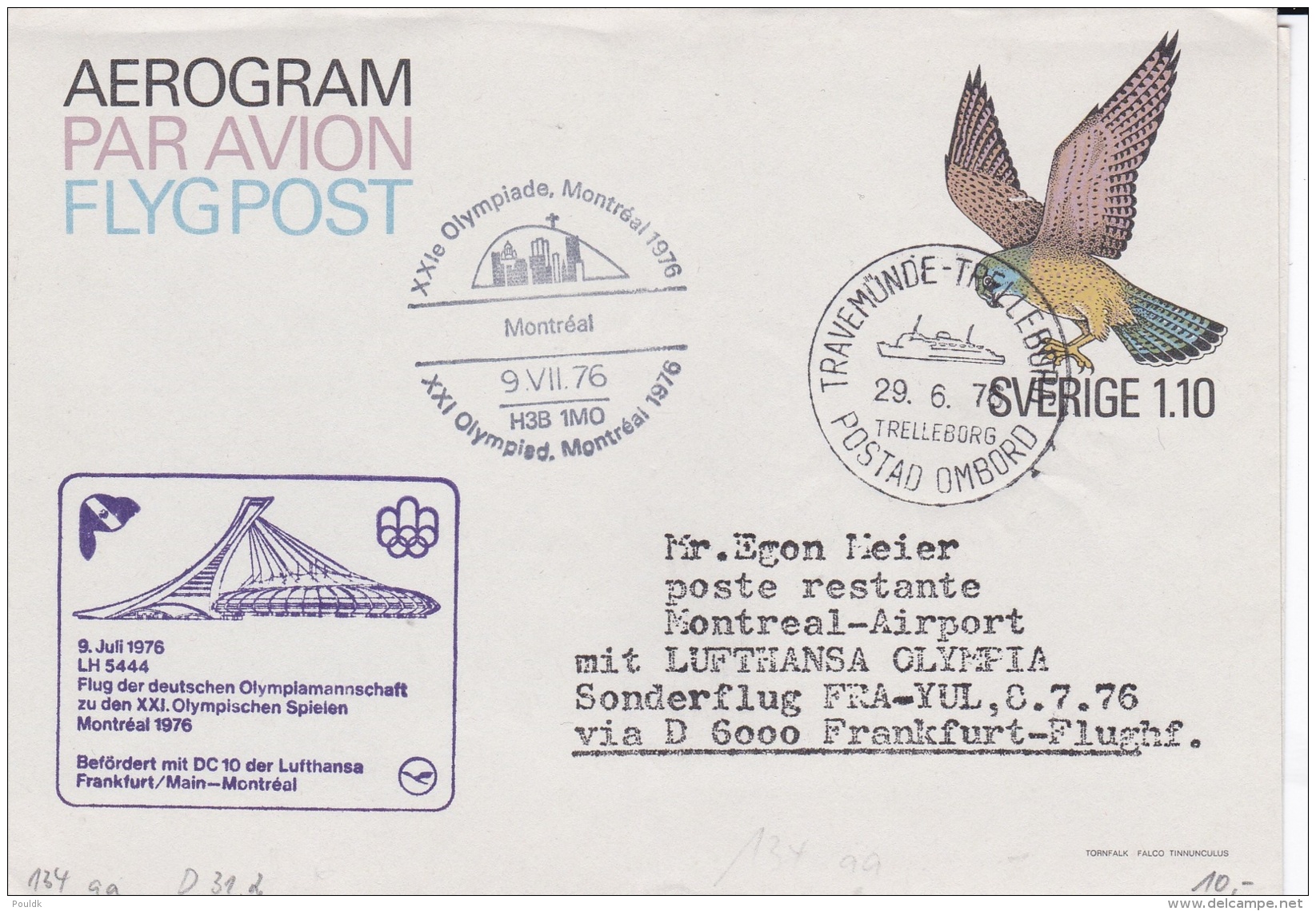 Sweden Postal Stationary   1976 Montreal Olympic Games - German Team Flying To Montreal DC10 (DD6-1) - Sommer 1976: Montreal