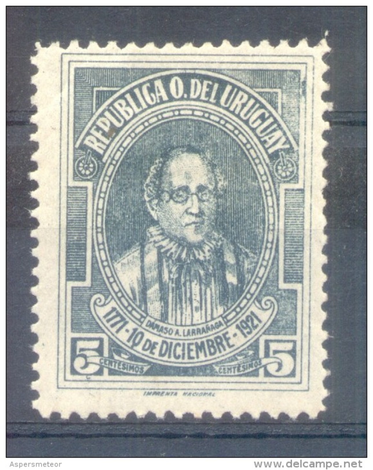 URUGUAY  AÑO 1921 150 ANIVERSARIO DEL NACIMIENTO DEL ESCRITOR DAMASO ANTONIO LARRAÑAGA MNH TBE - Uruguay