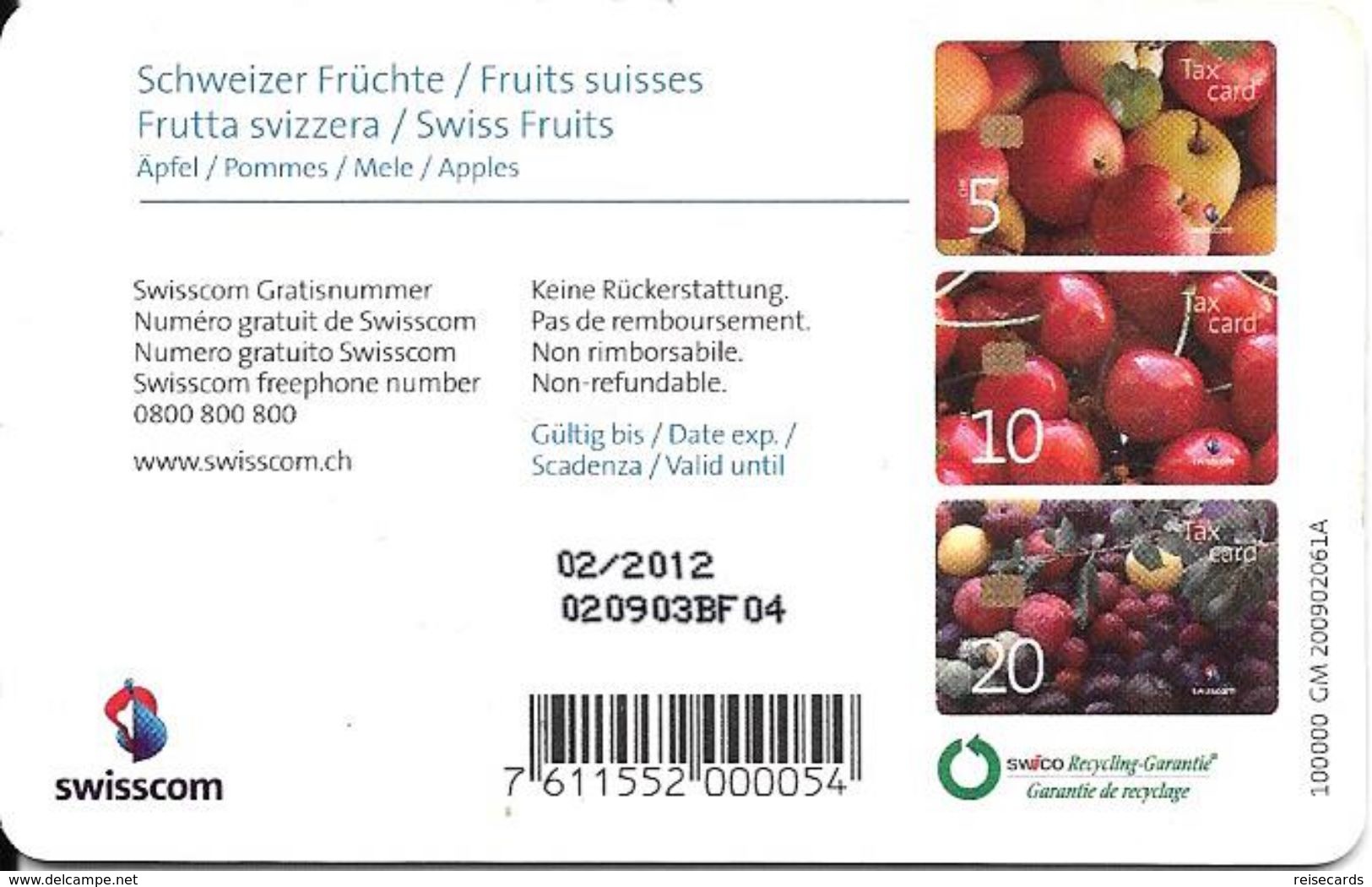 Swisscom: CP190 Schweizer Früchte, Äpfel. GM 4, 02.12 - Switzerland
