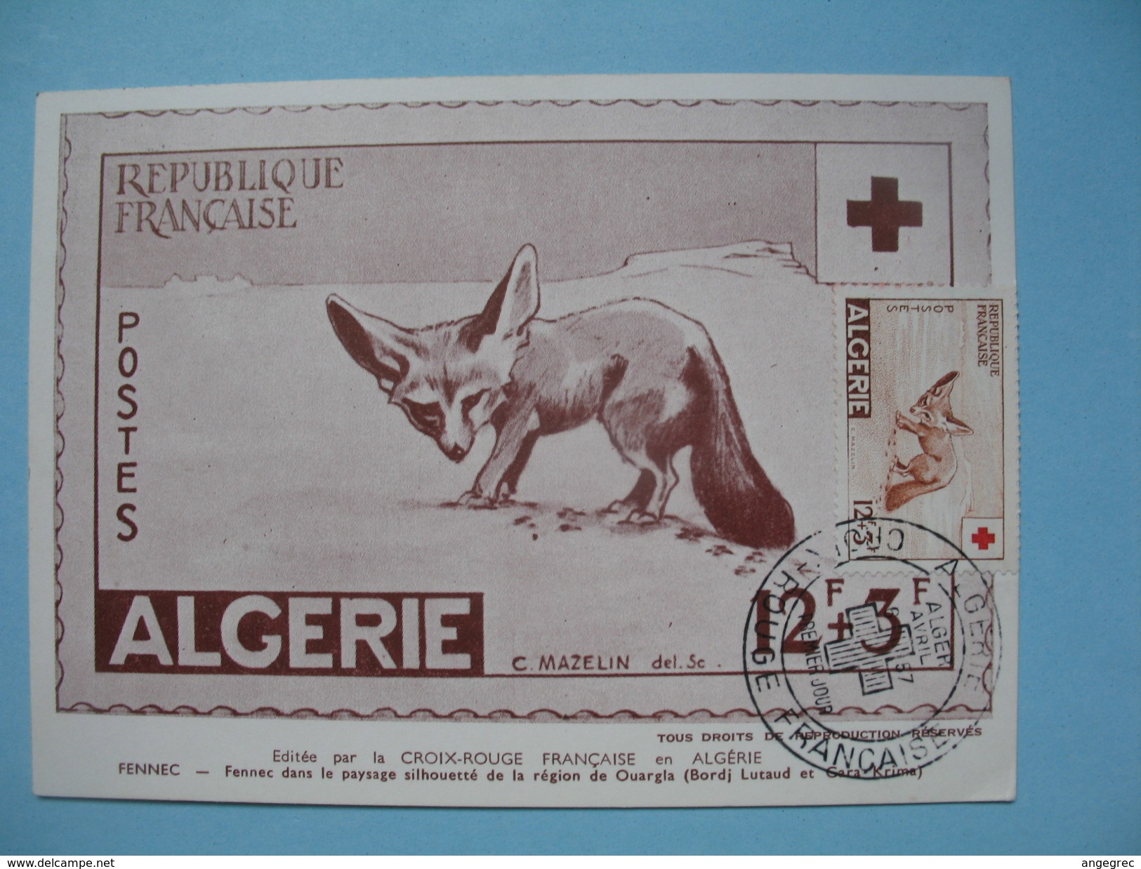 Carte Maximum  Algérie  1957   Au Profit De La Croix Rouge  Fennec - Maximumkarten