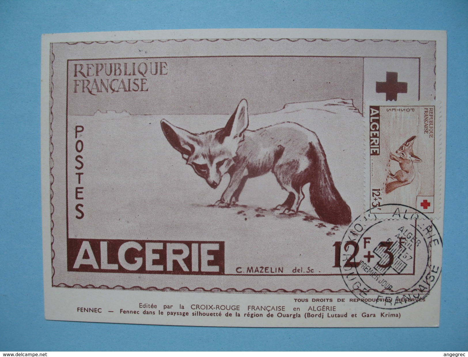 Carte Maximum (2)   Algérie  1957   Au Profit De La Croix Rouge  Fennec  &  Cigogne Sur Sétif - Maximum Cards