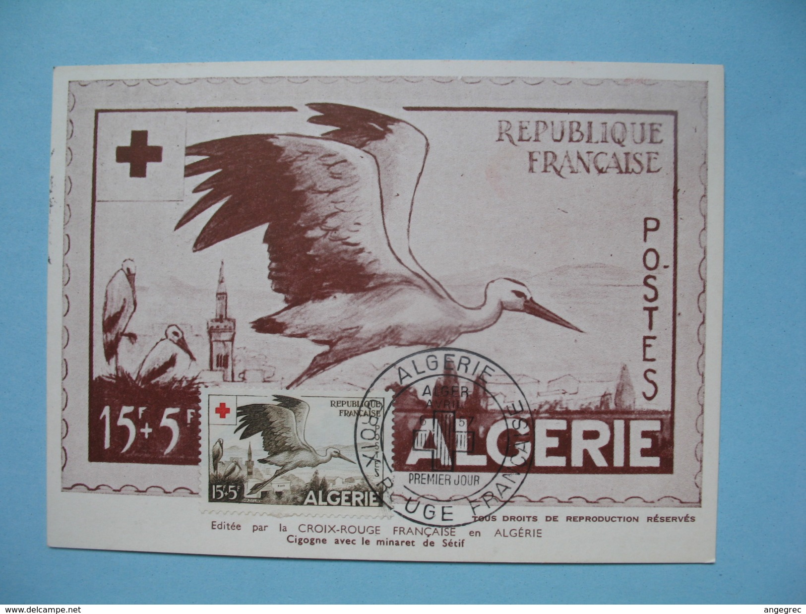 Carte Maximum (2)   Algérie  1957   Au Profit De La Croix Rouge  Fennec  &  Cigogne Sur Sétif - Maximumkaarten