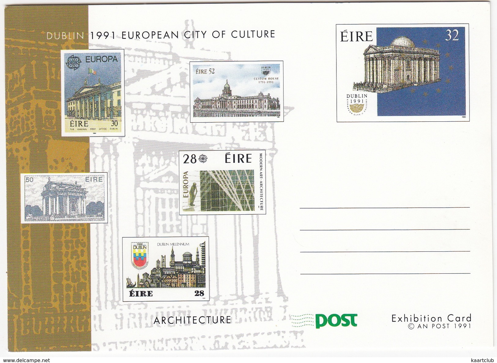 Dublin 1991 European City Of Culture : ARCHITECTURE - An Post 1991 - Post Exhibition Card - (Ireland) - Andere & Zonder Classificatie