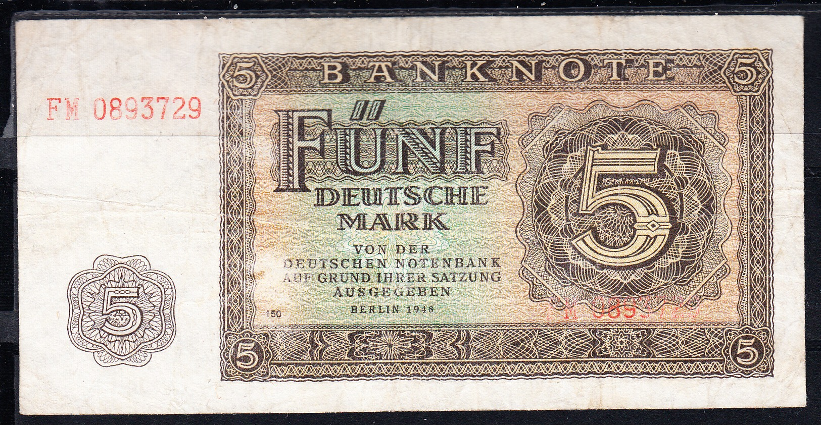 RDA 1948. 5  DEUTSCHE MARK. (DEUTSCHEN NOTENBANK) MBC .B1024 - 5 Deutsche Mark