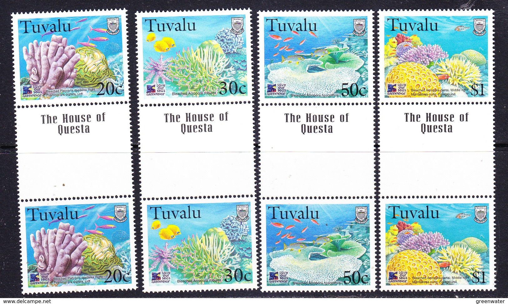 Greenpeace 1999 Tuvalu Corals 4v Gutter "The House Of Questa"  ** Mnh (36783) - Tuvalu