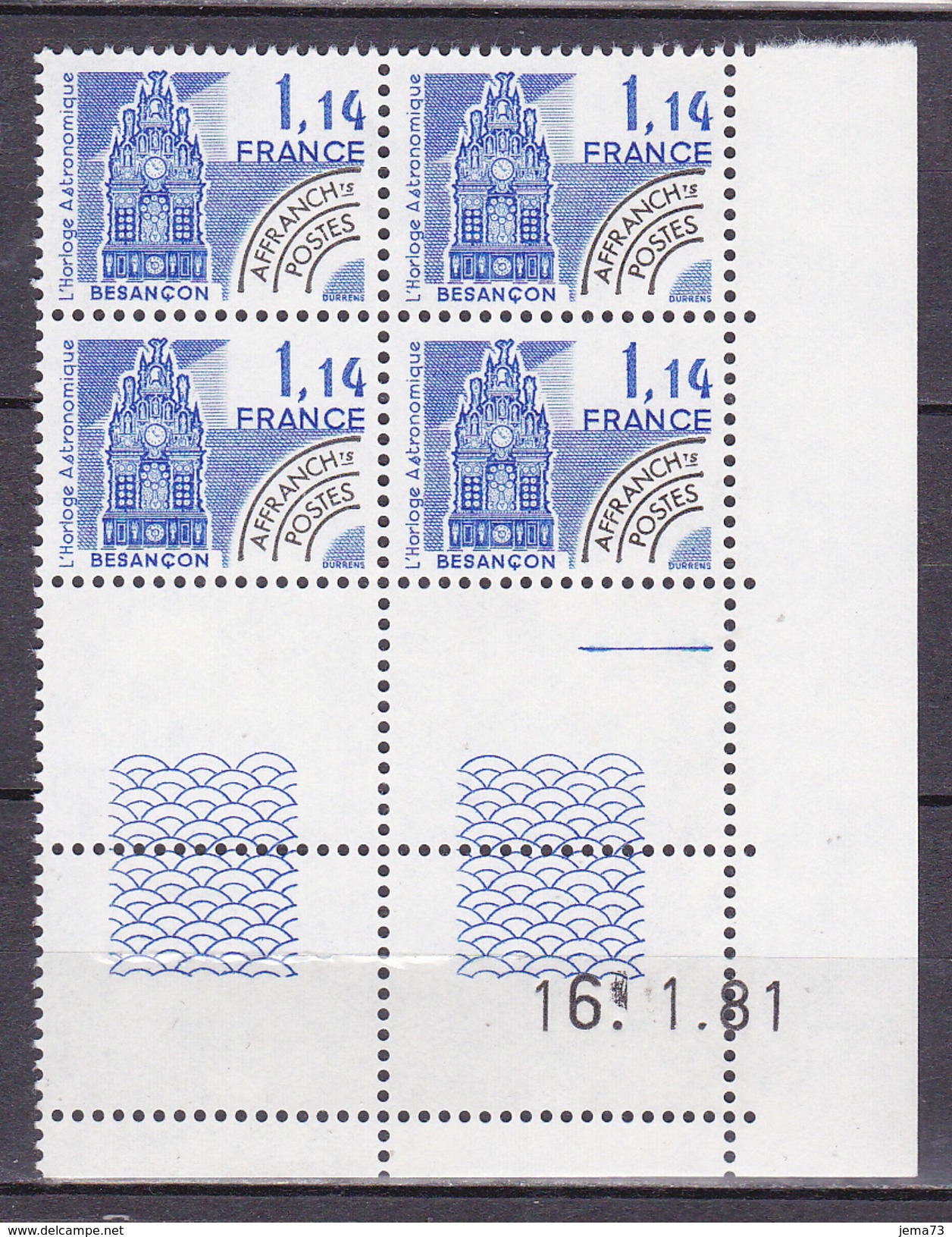 N° 171 Préoblitérés Monuments Historiques:L'Horloge Astronomique De Besanço :  Bloc Coins Datés  16.1.81 Neuf Impeccable - Precancels