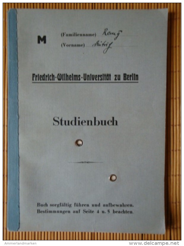 Studienbuch Medizin Von 1939 Universität Berlin, Mit Lichtbild Und Einigen Eintragungen - Historische Documenten