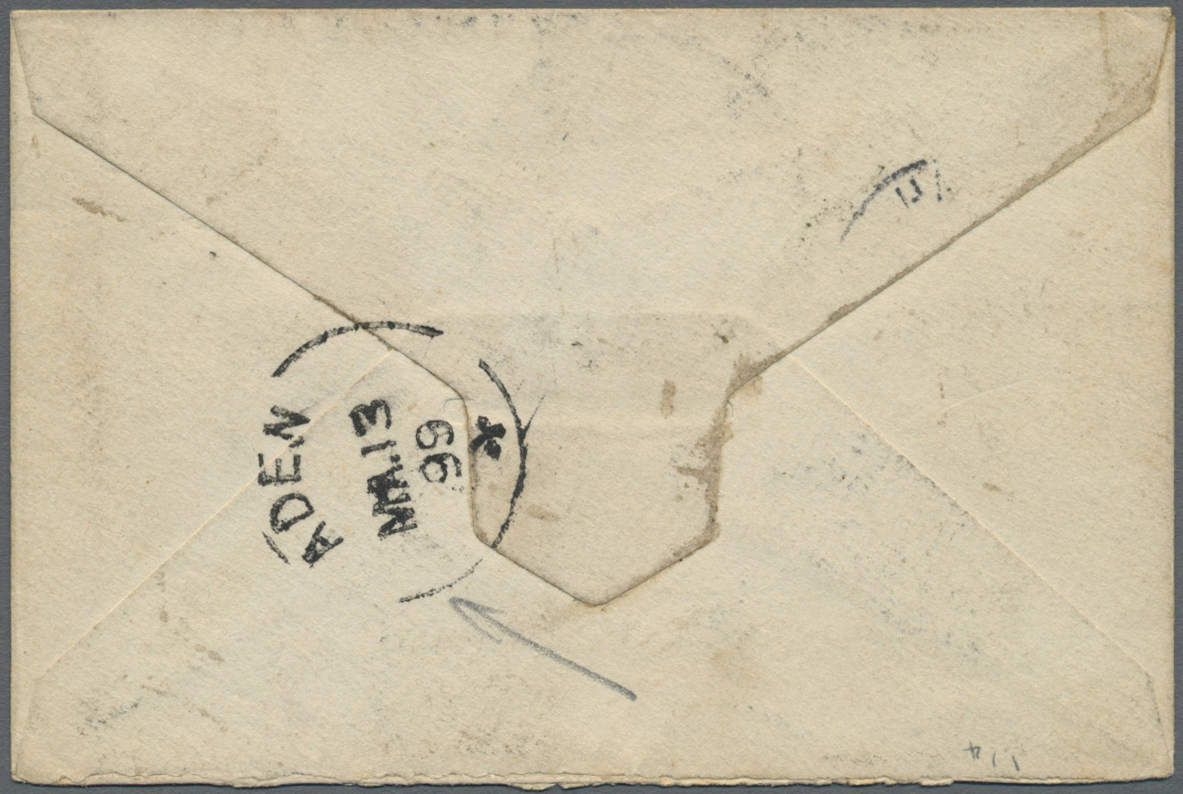 GA Aden: 1899. Egypt 2m Green Postal Stationery Envelope Bearing Germany Yvert 48, 20pf Blue Tied By 'Deutsche Seepost/O - Yémen