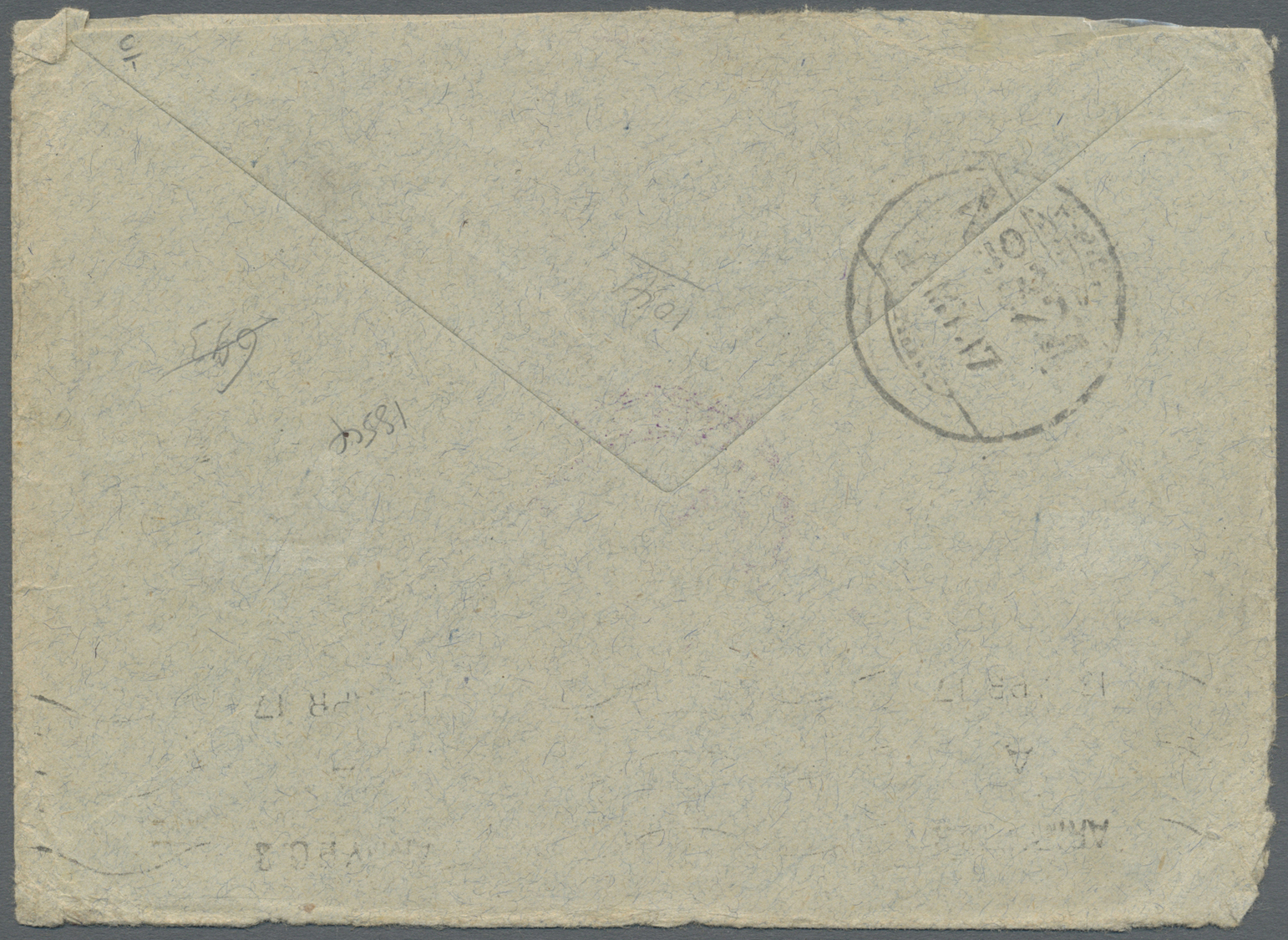 Br Aden: 1917 "PASSED CENSOR No. A9 PERIM" Circled H/s In Violet On Stampless Internal 'On Active Service' Cover (shorte - Yemen