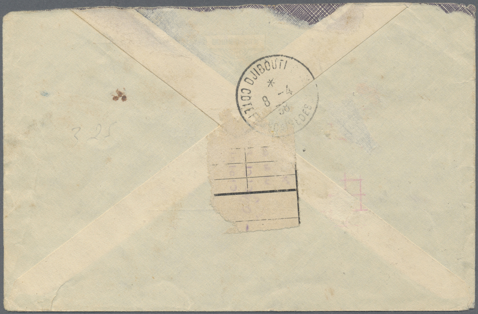 Br Aden: 1938 Registered Cover From Aden To DJIBOUTI, Franked 1937 Dhows 3a., 2½a., 1a. And 9p. Tied By "ADEN/REG./7 APR - Yemen