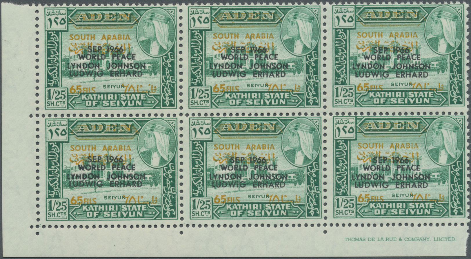 ** Aden - Kathiri State Of Seiyun: 1967, Famous Personalities 65f. On 1sh25c. Stamp With Additional Black Opt. 'SEP 1966 - Yémen