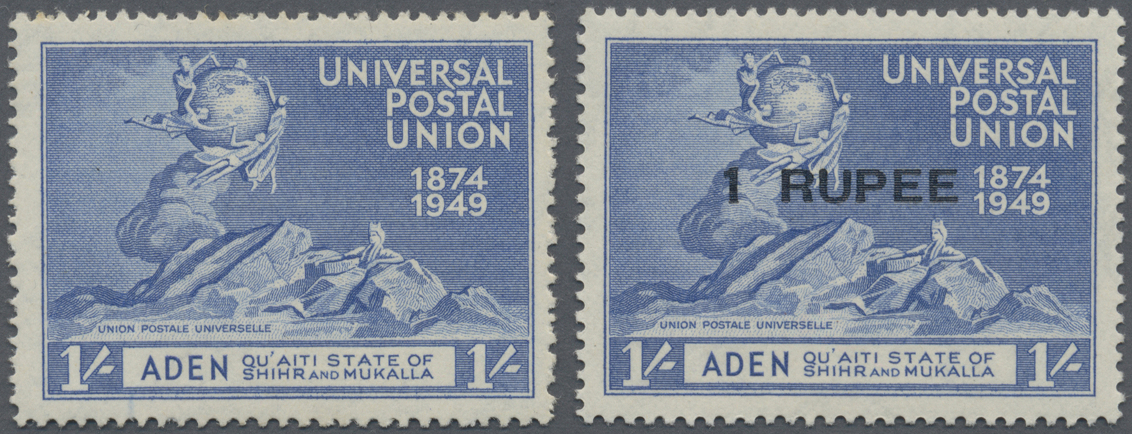 ** Aden - Qu'aiti State In Hadhramaut: 1949, 75th Anniversary Of Universal Postal Union (UPU) 1s. Blue With SURCHARGE OM - Yemen