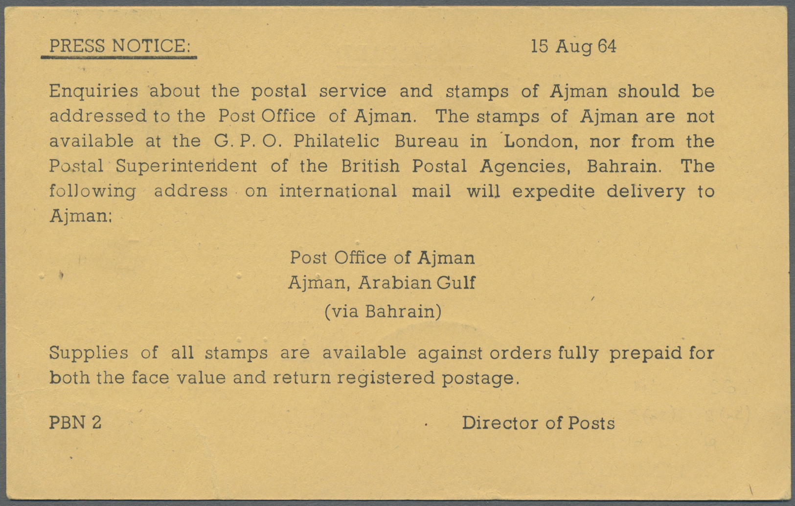 Br Adschman / Ajman: 1964 5n.p. Pair And 10n.p. On Postcard To London By Airmail Via Dubai, Tied By Framed Bilingual "15 - Ajman