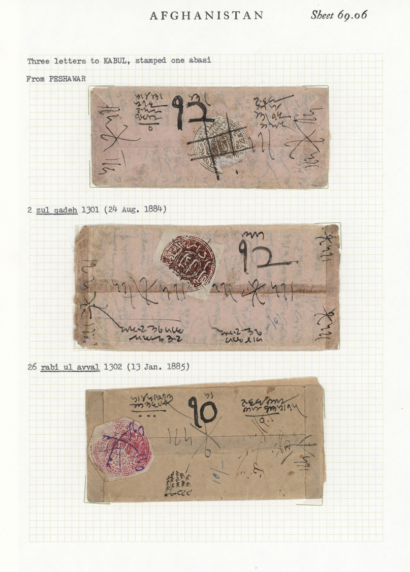Br Afghanistan: 1880's: Six Native Covers (one Back Only) All Franked 1 Abasi (various Colors) Of 1881/1884 Circulars. - Afghanistan