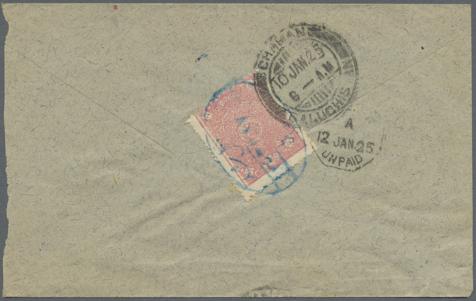 Br Afghanistan: 1909-25 "QUETTA UNPAID": Four covers to India via the southern Chaman-Quetta route but franked only with