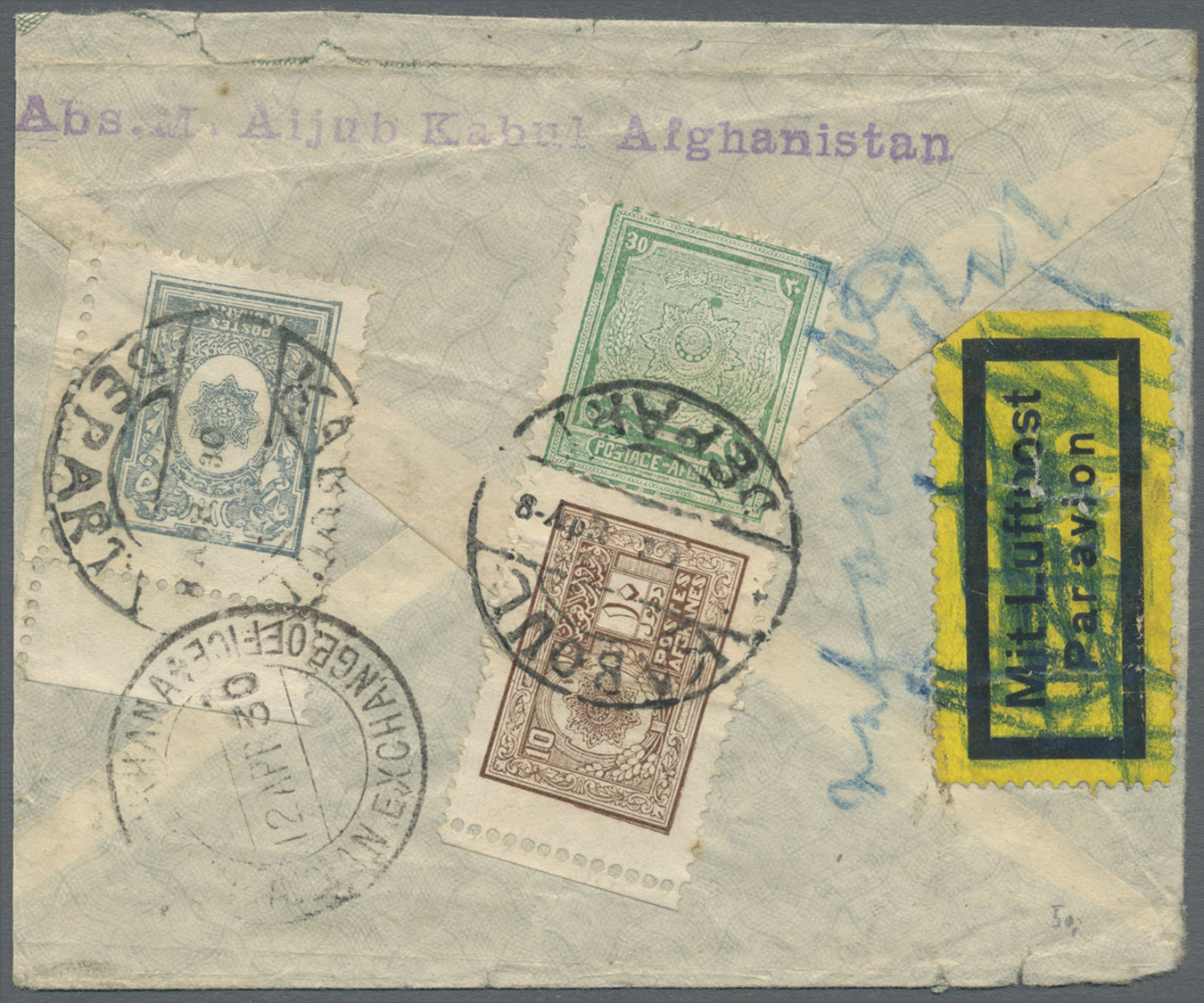 Br Afghanistan: 1924-30: Three pre-UPU and one UPU period covers to GERMANY, with 1) 1924 cover to Berlin franked Afghan