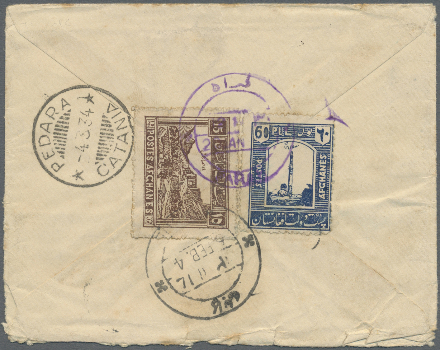 Br Afghanistan: 1934 Registered Cover From Farah To ITALY Via Kabul (6 Feb 34), The Southern Chaman-Quetta Route To Kara - Afghanistan